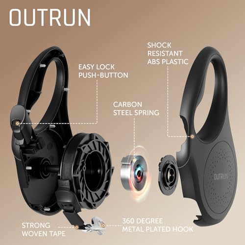 OUTRUN Retractable Dog Leash 16.5 FT Walking Leash up to 55 Lbs, Strong Nylon Tape No Tangle, Heavy Duty One-Handed Brake Lock Perfect for Small & Medium Sized Dogs and Pets - color: Black