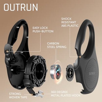 OUTRUN Retractable Dog Leash 16.5 FT Walking Leash up to 55 Lbs, Strong Nylon Tape No Tangle, Heavy Duty One-Handed Brake Lock Perfect for Small & Medium Sized Dogs and Pets - color: Black