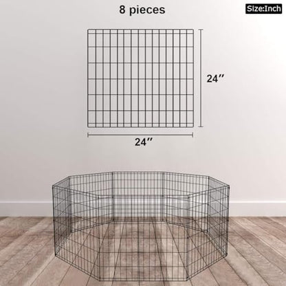 BestPet | Foldable Dog Playpen | 24 Inch, 8 Panels | Metal Pet Exercise Pen | Indoor Outdoor Portable Dog Fence with Door | Removable, Rust-Resistant Secure Pet Kennel | Easy to Assemble