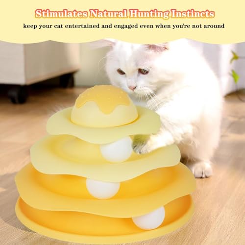 Cat Ball Track Toy, Cat Ball Tower, Multi-Level Design Cat Ball Track Toy, 3 in 1 Automatic Interactive Kitten Toy, Easy to Disassemble, Easy to Clean, Meet Your Cat's Exercise Needs (Yellow) - color: Yellow