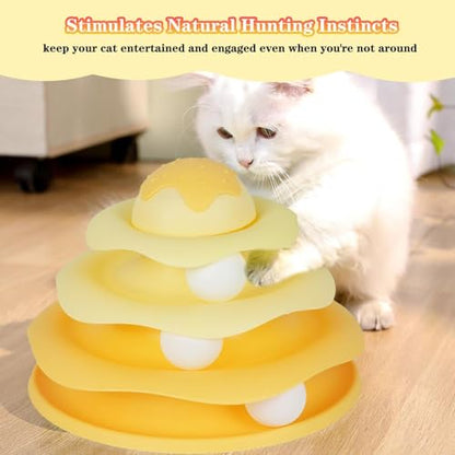 Cat Ball Track Toy, Cat Ball Tower, Multi-Level Design Cat Ball Track Toy, 3 in 1 Automatic Interactive Kitten Toy, Easy to Disassemble, Easy to Clean, Meet Your Cat's Exercise Needs (Yellow) - color: Yellow