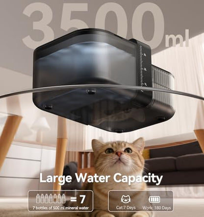 FEELNEEDY Wireless No Filters Cat Water Fountain, Wastewater Separation, Stainless Steel Bowl, 3000mAh 3.5L Pet Water Fountain for Indoor Cats & Dogs Dispenser, Black