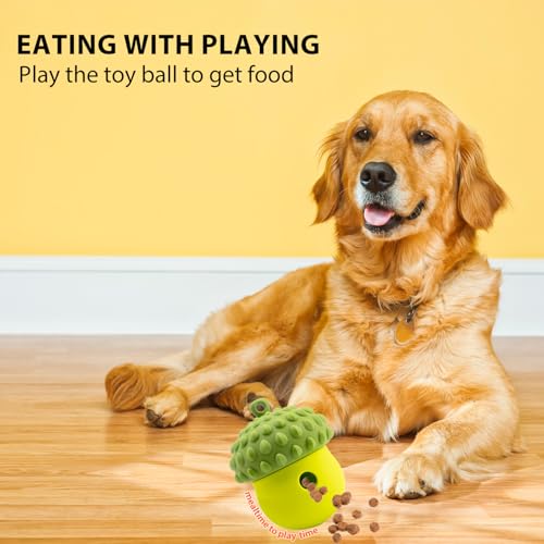 Dog Puzzle Toy Dispenser - Interactive Dog Toys for Large & Medium Breeds - Mental Stimulation Ball with Detachable Lid - Food-Grade Silicone Toy for Stress Reduction - color: green