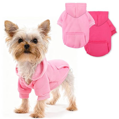 Pet Hoodie Dog Sweater for Small Dogs Girl Boy, Winter Puppy Sweatshirts with Pockets Hood, Warm Fleece Lined Dog Clothes Chihuahua Coat Clothing Puppy Cat Custume, Large - color: Rose+Pink, size: Large