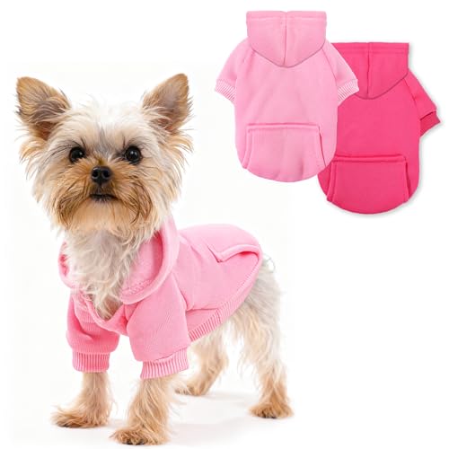 Pet Hoodie Dog Sweater for Small Dogs Girl Boy, Winter Puppy Sweatshirts with Pockets Hood, Warm Fleece Lined Dog Clothes Chihuahua Coat Clothing Puppy Cat Custume, XL - color: Rose+Pink, size: X-Large