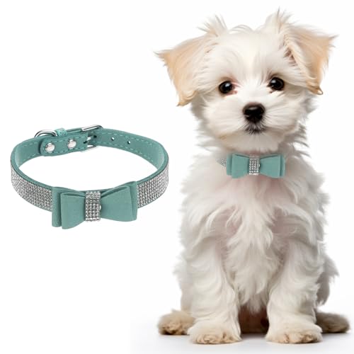 Cute Dog Collar with Bling Rhinestone, Bling Dog Collar Adjustable Leather Diamond Sparkling Jewel Accessories 17", (Light Blue), Intended for Teacup/Cat/Small Medium Large Pet - color: Light Blue, size: 17 Inch