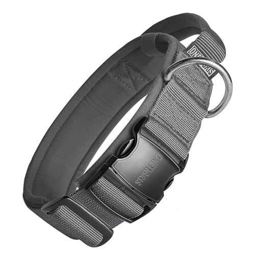 OneTigris Tough Dog Collars, Tactical Dog Collar with Handle, Milltary Adjustable Dog Collar with Heavy Duty Metal Buckle for Training (Medium,Gray) - color: Gray, size: Medium