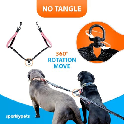SparklyPets - Hands Free Dual Dog Leash for Medium and Large Female Dogs - Padded Handles, Reflective Stitches, No Pull, Tangle Free - Walking, Hiking, Jogging, Canicross Waist Leash - Gradient Pink - color: Gradient Pink, size: 2 dogs M/L