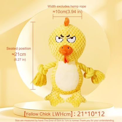 Cute Animals Interactive Squeaky Dog Toy with a Vocal Bladder, Crinkle Paper Stuffed Soft Cotton Chew Toy, Teething Rope Tug of War Pull Toy to Keep Them Busy for Puppy, Small Dogs - Yellow Chick - color: Yellow Chick