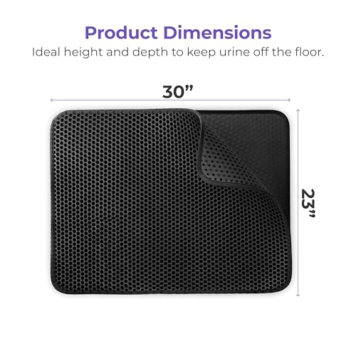 iPrimio Large Cat Litter Trapper Mat with Exclusive Urine/Waterproof Layer - Cat Litter Mat - Larger Holes with Urine Puppy Pad Option for Messy Cats - Soft on Paws and Light - 30" x 23" (Black Color) - style: 30x23 - Black
