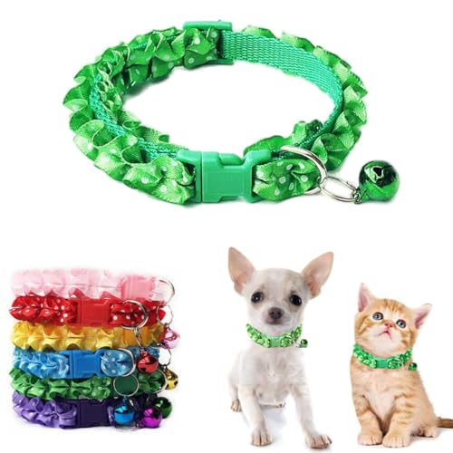 Green Xs Dog Collar with Bell, Kitten Bell Collar Small Puppy Collar Girl Lace Adjustable for XXS Xs Small Pet Dogs Cats Animal Litter Tiny Female, XSmall - color: Green, size: Neck 7.5-12.6"