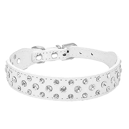 Rhinestone Dog Collar, Bling Rhinestone PU Leather Crystal Diamond Pet Dog Cat Puppy Collar Black S M L XL (S, White) - color: White, size: S