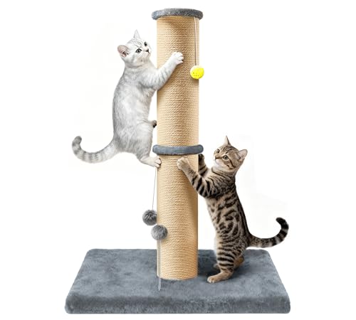 5-Inch Thick Sisal Cat Scratching Post, 36" Tall Cat Scratch Tower with Top Platform and Extra-Stable 20.8×15.9" Base, Durable Cat Scratcher for Indoor Cats, Gray - color: Gray, size: 36IN Wider Post
