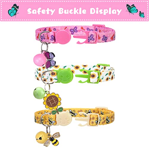 Breakaway Cat Collars with Bell & Cute Pendants, 3 Pack Safety Buckle Kitten Collars, Adjustable Pet Collar Ideal for Girl Boy Cats Puppy - color: Style A - Vitality