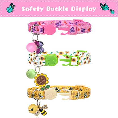 Breakaway Cat Collars with Bell & Cute Pendants, 3 Pack Safety Buckle Kitten Collars, Adjustable Pet Collar Ideal for Girl Boy Cats Puppy - color: Style A - Vitality
