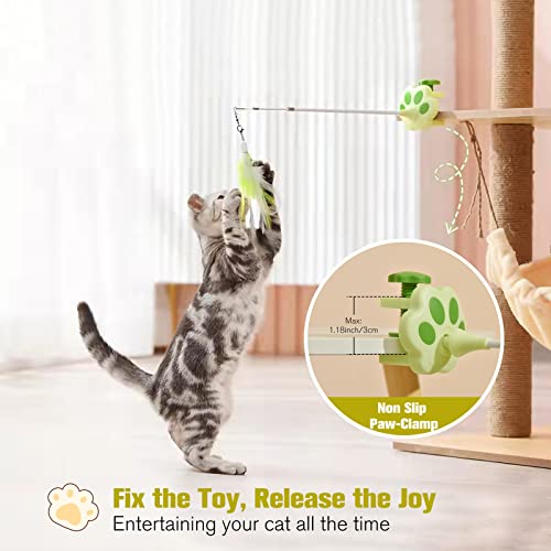 BEBOBLY 3-in-1 Retractable Cat Wand Toy for Indoor Cats Interactive Cat Feather Toys - color: Green
