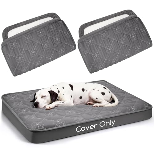Waterproof Dog Bed Cover Replacement Washable 2 Pack, Soft & Noiseless Quilted Fitted Sheet with Elastic Band, Easy to Clean Dog Bed Sheets Pet Bed Liner for Dog/Cat - 35x44 Inch, Grey, Cover Only - size: 35"x44"- 2pack