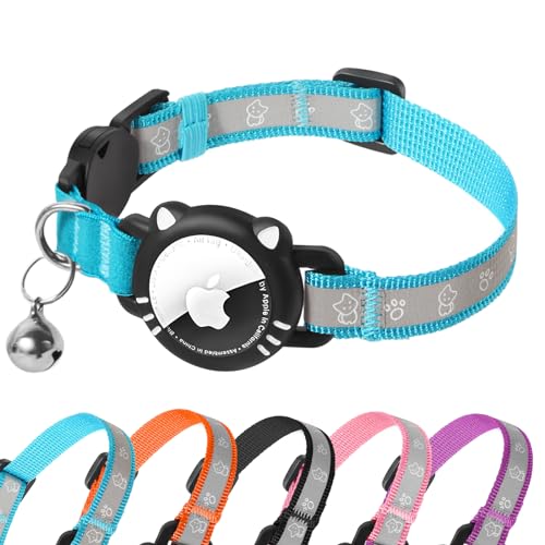Airtag Cat Collar, Reflective Cat Collar with Apple Air Tag Holder, Breakaway GPS Tracker Pet Collar with Bell for Cat Kitten, Airtag Not Included, Blue, S(9-11 Inch) - color: Blue, size: S (9-13 Inch)