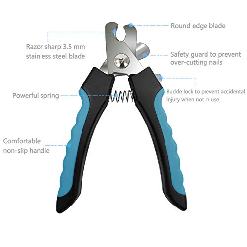 Pet Nail Clippers and Trimmers Set Safety Guard to Avoid Over Cutting Razor Sharp Blades Grooming Tool for All Small Large Dog Cat (Blue/Black) - color: Blue/Black