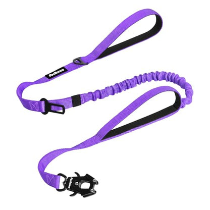 Heavy Duty Tactical Dog Leash, 5 FT Bungee Shock Absorption Leash with 2 Padded Handles, Quick Release Metal Clip, Car Seatbelt, No Pull Training Lead for Large Medium Dogs（Purple） - color: Purple