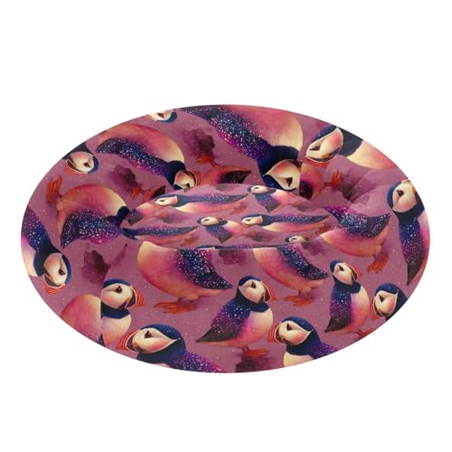 Pet Bed Puffins Purple Print, 18" Small Dog Cuddler with Anti-Slip Bottom, Cute Pattern Round Sofa for Indoor Puppies & Kittens, All-Season Comfort - size: Small