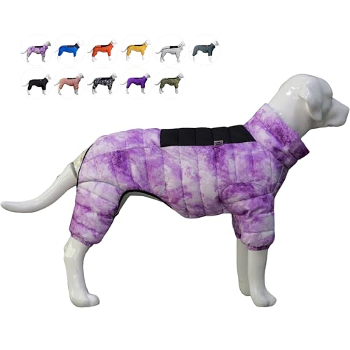 Micai Dog Warm Jacket, 4-Legs Covered Waterproof Windproof Reflective Vest, Zippered Adjustable Outdoor Snow Jacket for Small to Large Dogs - Purple M - color: Camouflage-purple, size: M (12.5inch Back)