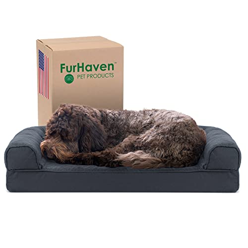 Furhaven Cooling Gel Dog Bed for Medium/Small Dogs w/ Removable Bolsters & Washable Cover, For Dogs Up to 35 lbs - Quilted Sofa - Iron Gray, Medium - color: Iron Gray, size: Medium