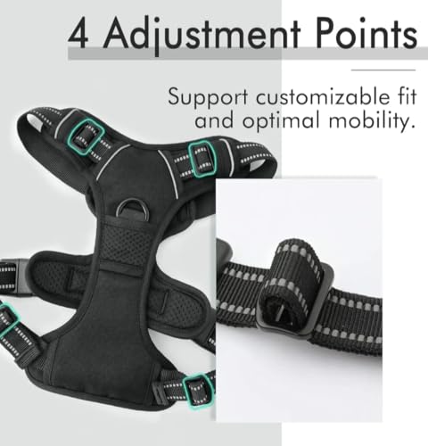 Dog Harness, 2 Leash Clips, Ajustable and Padded, Reflective, No Pull and No Choke.