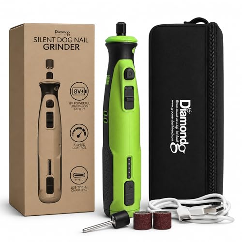 Diamondg Cordless Dog Nail Grinder with Quiet Sound & LED Tip for Large & Small Dogs, 4hrs. Runtime - Electric Dog Nail Trimmer, Heavy Duty Rotary Tool Alternative to Toenail Clippers & Filers - color: 002 - Green