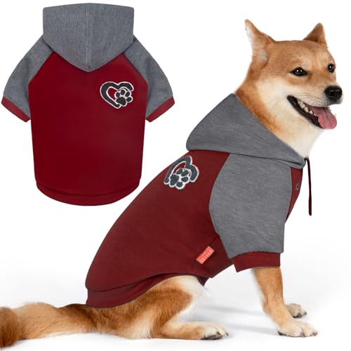KYEESE Dog Hoodie Stretchy Cat Sweater Comfort Pet Sweatshirt with Drawstring Dogs Winter Coat for Cold Weather Warm Pet Clothes Soft Dog Clothes for Small Dogs Cat Coat with Leash Hole - color: 4#Red, size: X-Large (24-35lbs)