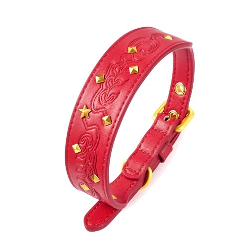 Blueberry Pet Premium Embossed Red Glam Silver-Powered Freshness Microfiber Leather Dog Collar with Gold Studs - color: Red, size: Small