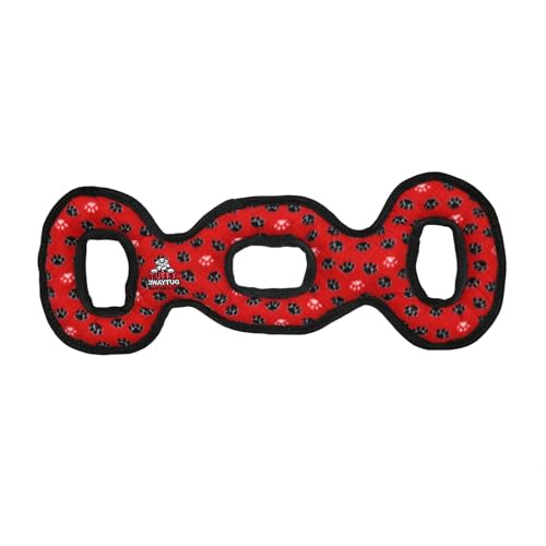 TUFFY- World's Tuffest Soft Dog Toy- Tug O War -Squeakers - Multiple Layers. Made Durable, Strong & Tough.(Tug,Toss & Fetch).Machine Washable & Floats (3Way Tug Red Paw, Large) - color: 3Way Tug Red Paw, size: Large