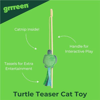 Cat Toys | Plush Turtle Teaser Cat Wand Toy | Eco Friendly Interactive Cat Toys for Indoor Cats - style: Tilly the Turtle Teaser