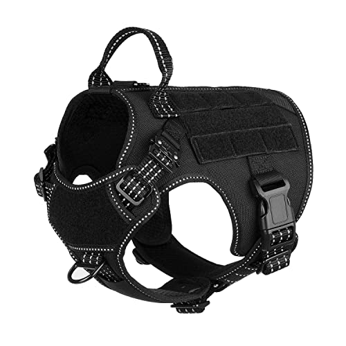 ICEFANG Tactical Dog Harness, Small Size,2X Metal Buckle,Working Dog MOLLE Vest with Handle,No Pulling Front Leash Clip,Hook and Loop Panel (Black,S (Pack of 1)) - color: Black, size: Small (Pack of 1)