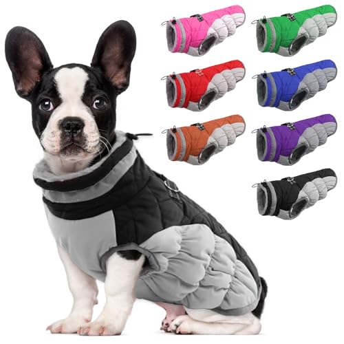 Lelepet Dog Coat Warm Dog Winter Coat Waterproof Dogs Jacket with Harness Built in Reflective Pet Fleece Vest Zip-Up Cold Weather Coats for Small Dogs Turtleneck & Windproof Coats Chihuahua Black XS - color: Black, size: X-Small