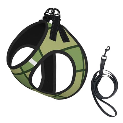 Green Checkerboard Pattern Dog Harness and Leash Set, No Pull Reflective Adjustable Soft Mesh Padded Pet Vest with Safety Buckle for Small Medium Dogs and Cats Small - color: Green Checkerboard Pattern, size: Small