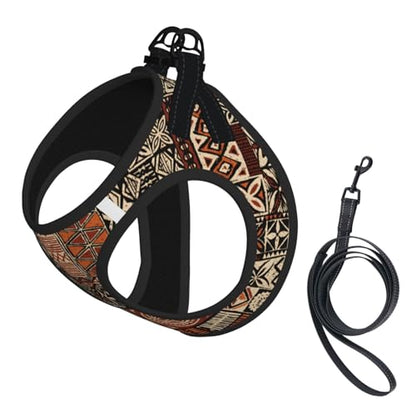 Hawaiian Style Tapa Tribal Dog Harness and Leash Set, No Pull Reflective Adjustable Soft Mesh Padded Pet Vest with Safety Buckle for Small Medium Dogs and Cats Large - color: Hawaiian Style Tapa Tribal, size: Large