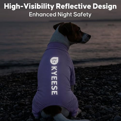 KYEESE UV Protection Dog Shirt, UPF 50+ Cooling Summer Jumpsuit for Small Dogs, Breathable Reflective Shedding Control Dog Sun Shirts, Quick-Dry Dogs Onesie Pet Clothes, Purple, L - color: Purple, size: Large (15-22lbs)