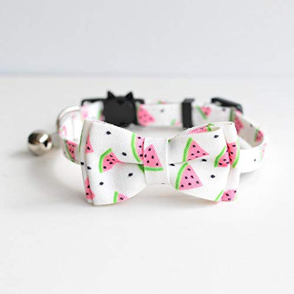 Cat Collar Breakaway with Bell and Bow Tie, Plaid Design Adjustable Safety Kitty Kitten Collars(6.8''-10.8'') (Watermelon) - color: Watermelon