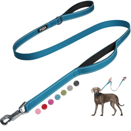 Fida 5 FT Heavy Duty Dog Leash with 2 Comfortable Padded Handles, Traffic Handle & Advanced Easy Snap Hook, Reflective Walking Lead for Large, Medium & Small Breed Dogs, Blue - color: Blue, size: 5 Feet (Pack of 1)