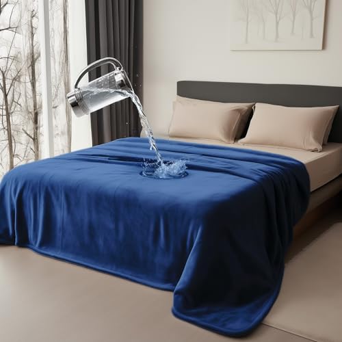 King Size Waterproof Blanket – Spill-Proof, Water-Resistant Flannel Blanket for Bed, Couch, Kids & Pets Protection, Reversible Cozy Design (Navy Blue & Abyss Green, 90x108) - color: Navy Blue & Abyss Green, size: King