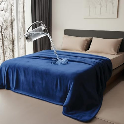 King Size Waterproof Blanket – Spill-Proof, Water-Resistant Flannel Blanket for Bed, Couch, Kids & Pets Protection, Reversible Cozy Design (Navy Blue & Abyss Green, 90x108) - color: Navy Blue & Abyss Green, size: King