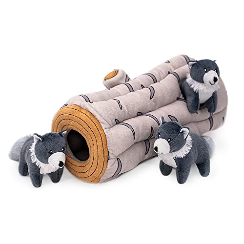 ZippyPaws Burrow- Interactive Dog & Puppy Toys for Boredom, Stimulating Pet Products to Keep Them Busy, Hide & Seek Plush Dog Puzzle, Enrichment Squeaky Toy, for Small & Medium Dogs- Arctic Wolf Log - style: Arctic Wolf