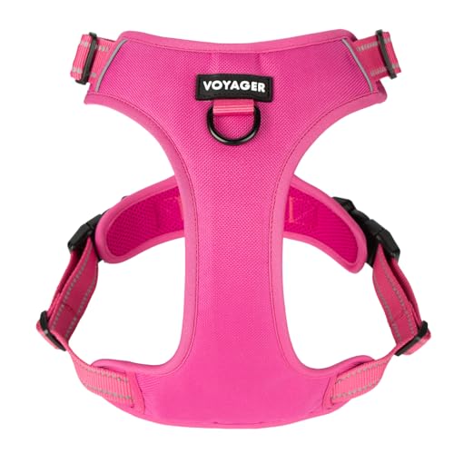 Voyager Dog Harness Dual Leash Attachment No-Pull Control Adjustable Soft but Strong Pet Harness for Medium and Large Dogs with 3M Reflective Technology, Fuchsia Nylon, XL (Chest: 28-37") - color: Fuchsia Nylon, size: XL (Chest: 28 - 37")