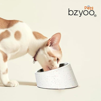 bzyoo 16oz Tilted Dog Bowl for Small Dogs & Cats, 15° Elevated Stainless Steel Pet Feeder, Ergonomic Anti-Vomiting Food Bowl for Frenchie, Pug, Persian Cat, Non-Skid Melamine Stand, Sprinkle (Blue) - color: Blue