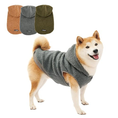 Tuff Pupper Fleece Dog Hoodie Sweater | Teddy Sherpa Outer & Soft Polar Fleece Lining | Adjustable Fit Winter Coat with Hood, Leash Hole, Ribbed Cuffs | for Small Medium Large XL XXL Dogs (Grey, M) - color: Grey, size: 25-40 lbs (Medium)