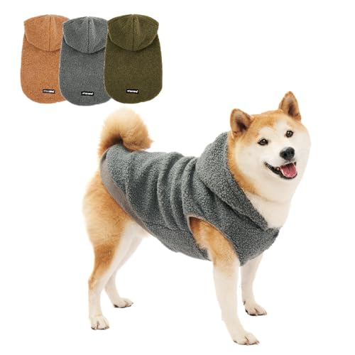 Tuff Pupper Fleece Dog Hoodie Sweater | Teddy Sherpa Outer & Soft Polar Fleece Lining | Adjustable Fit Winter Coat with Hood, Leash Hole, Ribbed Cuffs | for Small Medium Large XL XXL Dogs (Grey, M) - color: Grey, size: 25-40 lbs (Medium)
