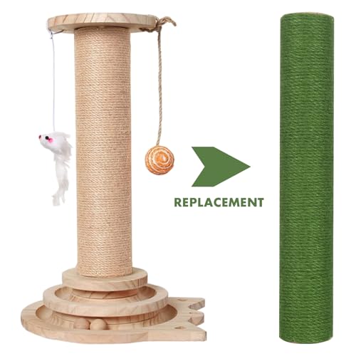 Cat Scratching Post Replacement, 4 Pieces Cat Scratcher Cat Tree Replacement Parts, 15.4'' x 2.67" Dia + 7.87“ x 2.67" DiaNatural Sisal Rope Cat Scratch Posts Include M8 Screws, Green - color: Green
