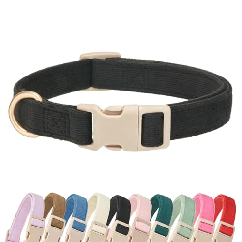 Soft Cotton Dog Collar Adjustable Corduroy Dog Collars for Small Medium Large Dogs(Black,Small) - color: Black, size: Small
