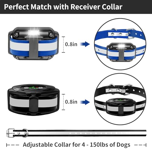 Shock Collar Replacement Strap 2-Pack - Compatible with Jugbow, Garmin, Patpet | 3/4 Inch Adjustable TPU Collar for Dogs | Waterproof & Reflective Design for Training, Walking - color: Black and Blue
